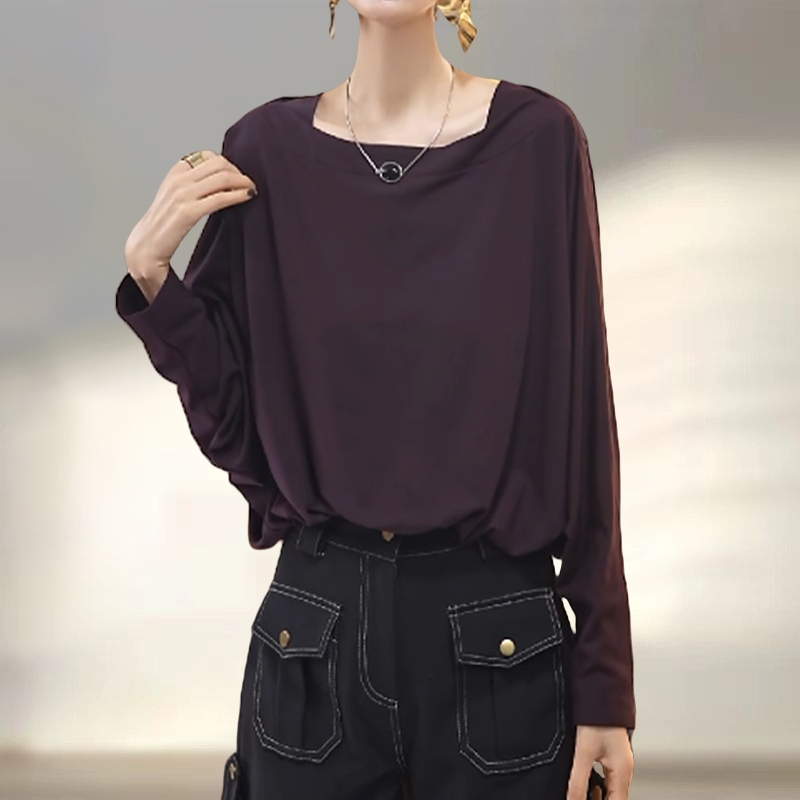 小众极简风纯色方领衬衫女早秋轻薄舒适松弛慵懒显瘦套头长袖上衣