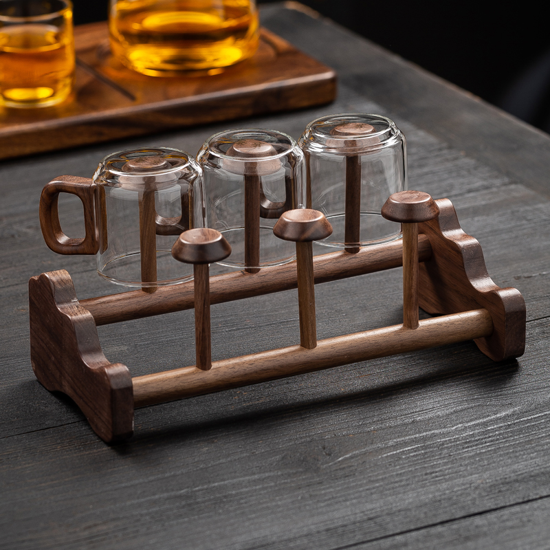 胡桃木茶杯架茶杯收纳架功夫茶具置物架沥水架子茶道配件实木杯架