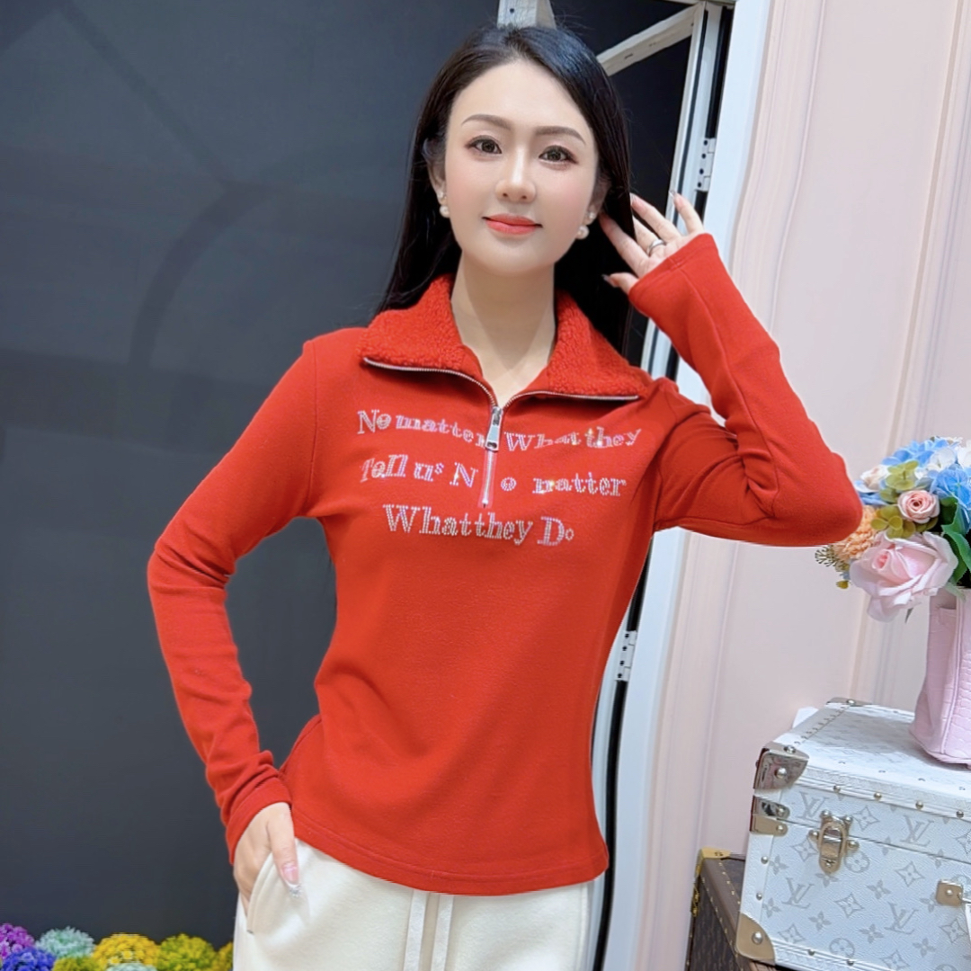 【小蛮腰】2025秋冬高级感摇粒绒设计感加绒保暖半开领卫衣内搭长袖