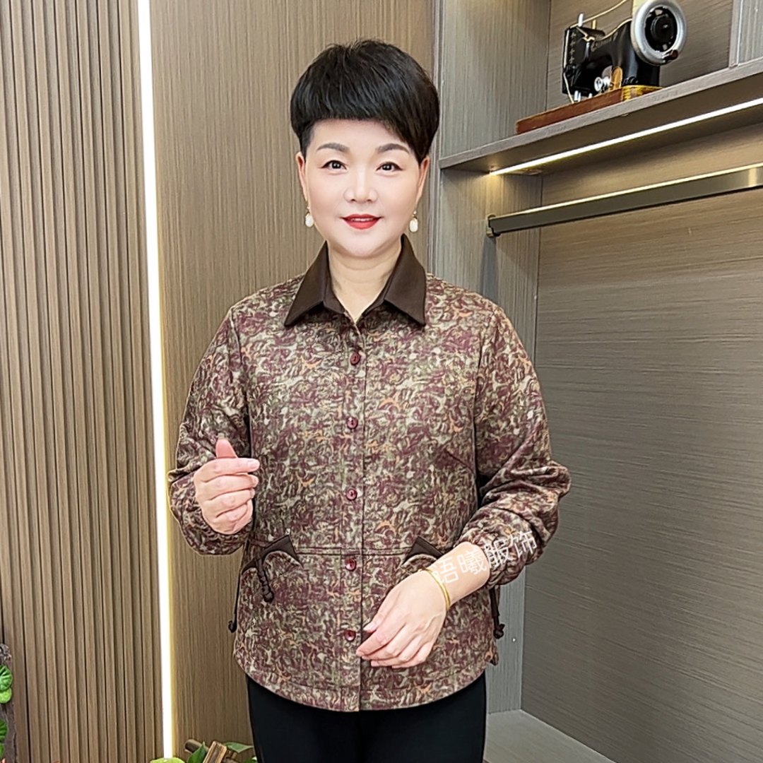 翻领时尚碎花常规短款中老年女装宽松秋季外套F9072
