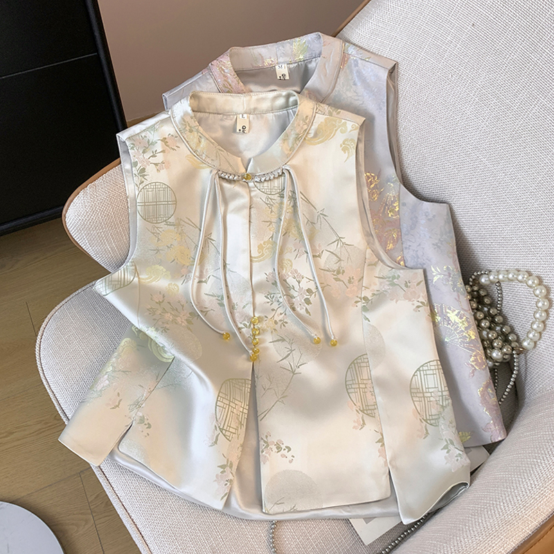 哥弟阿玛施正品新中式国风缎面马甲背心女2025秋高级感复古盘扣流