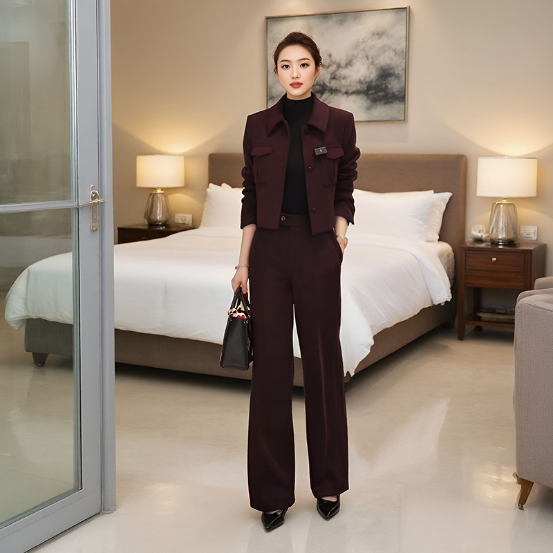 2025冬季新款紫红色西装套装气质修身显瘦女神通勤穿搭洋气两件套