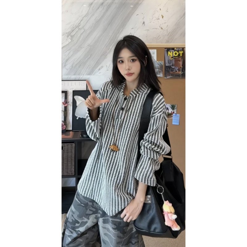 亨利领鱼骨纹长袖t恤男女款美式小香风Polo衫卫衣重磅打底上衣服