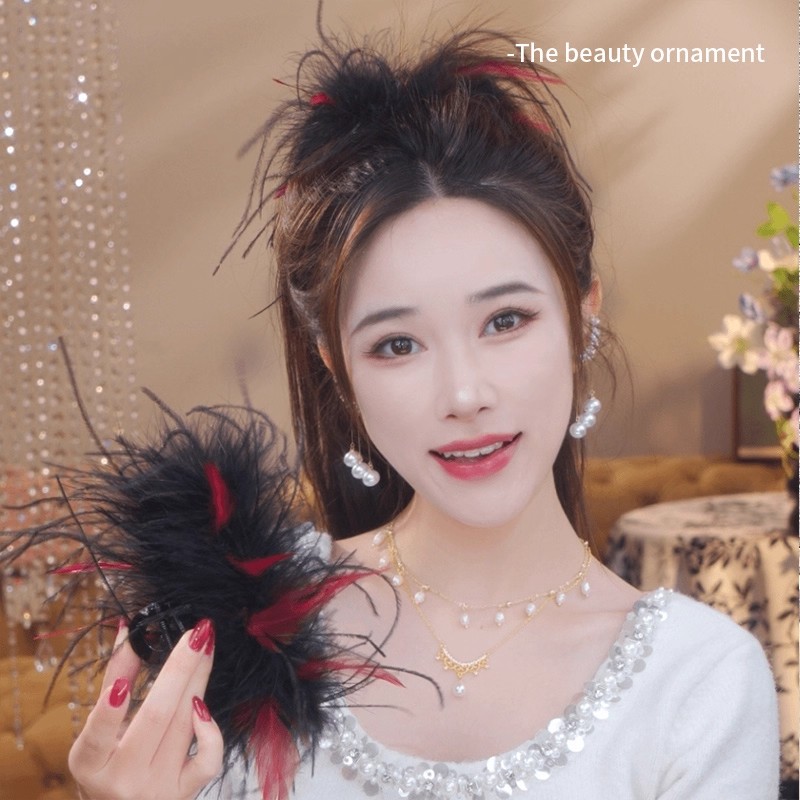 加长羽毛抓夹高级感不掉毛发夹女2025新款高端鲨鱼夹子头饰后脑勺