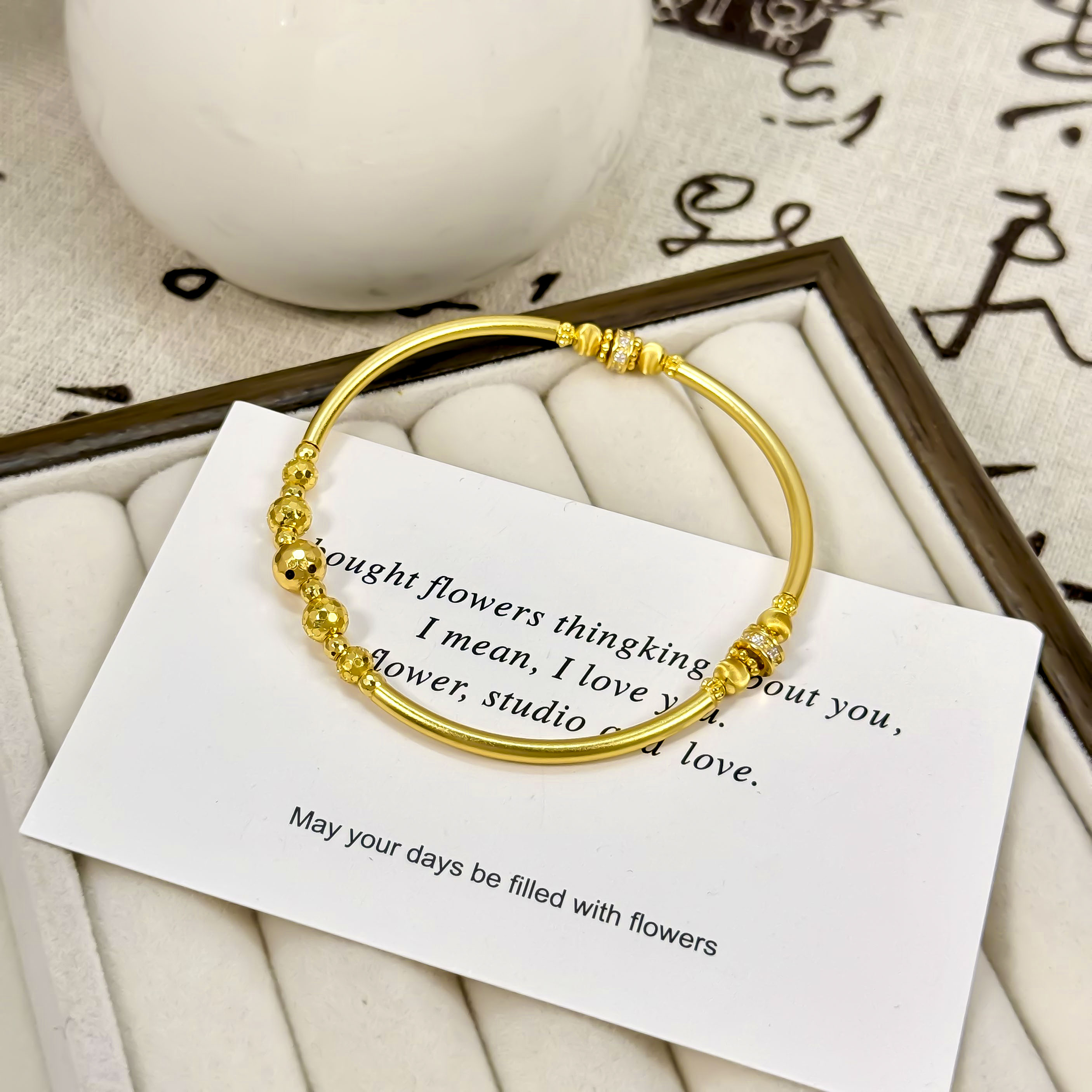 足银手链 足银999电镀金色弯管蜂巢珠手链