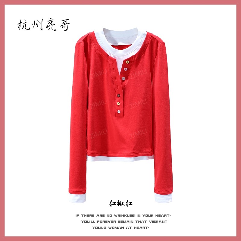 【亮哥欧货女装】冬季磨毛加厚《豆蔻》椒红高弹显瘦打底上衣26275-D4