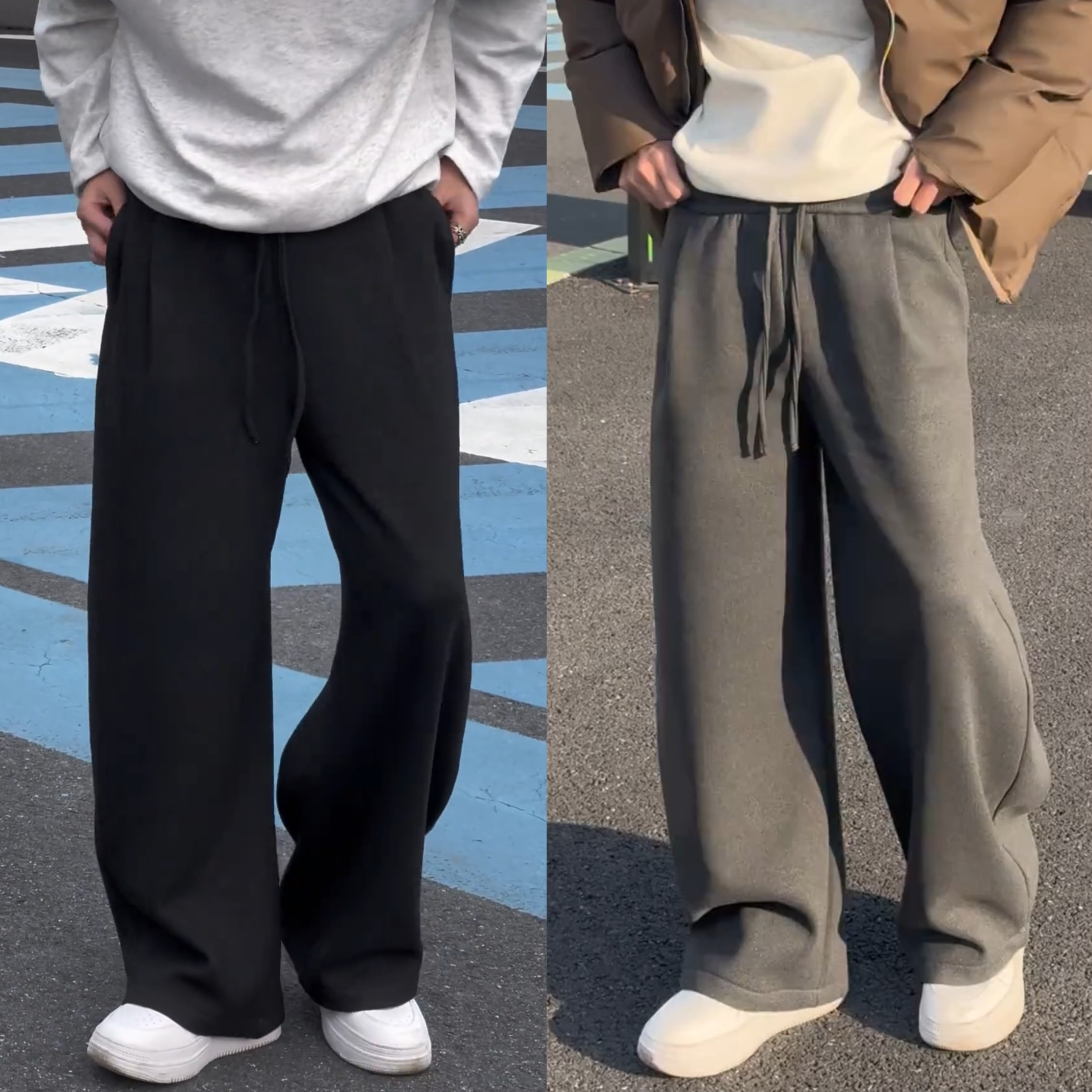 冬季绵羊毛桑蚕丝混纺休闲裤男重磅加绒捏褶设计弯刀长裤情侣同款