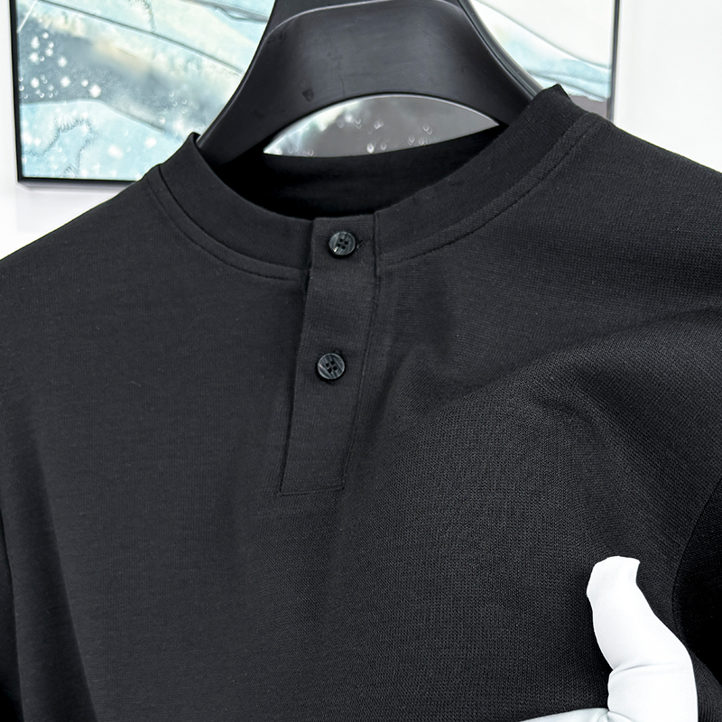 CATIA SELI秋季男士长袖T恤衫亨利领复古含羊毛打底衫亲肤保暖