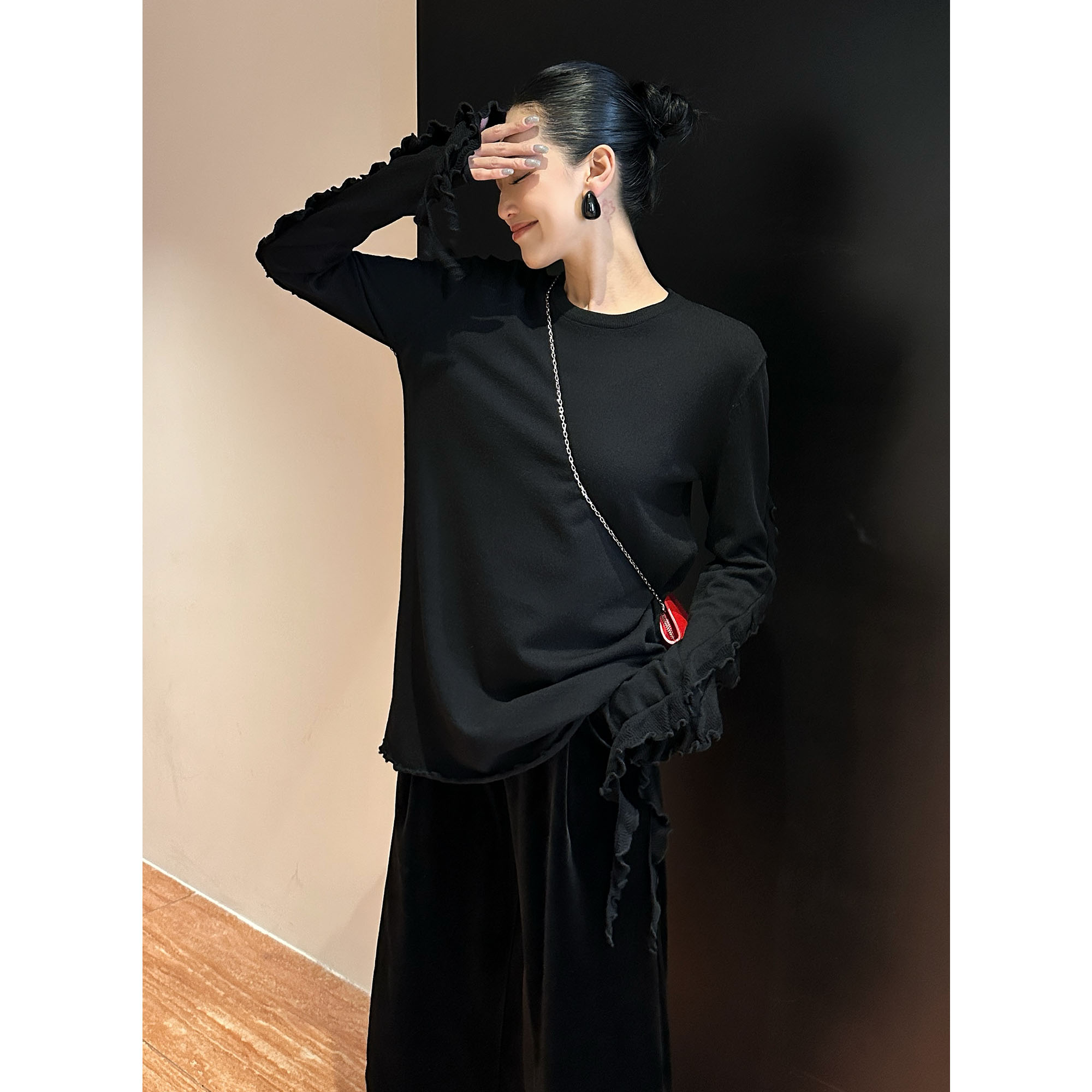 紫紫 花絮暖绒衫 街头时装系列花边轻量线条针织上衣ZD10SMHJ333