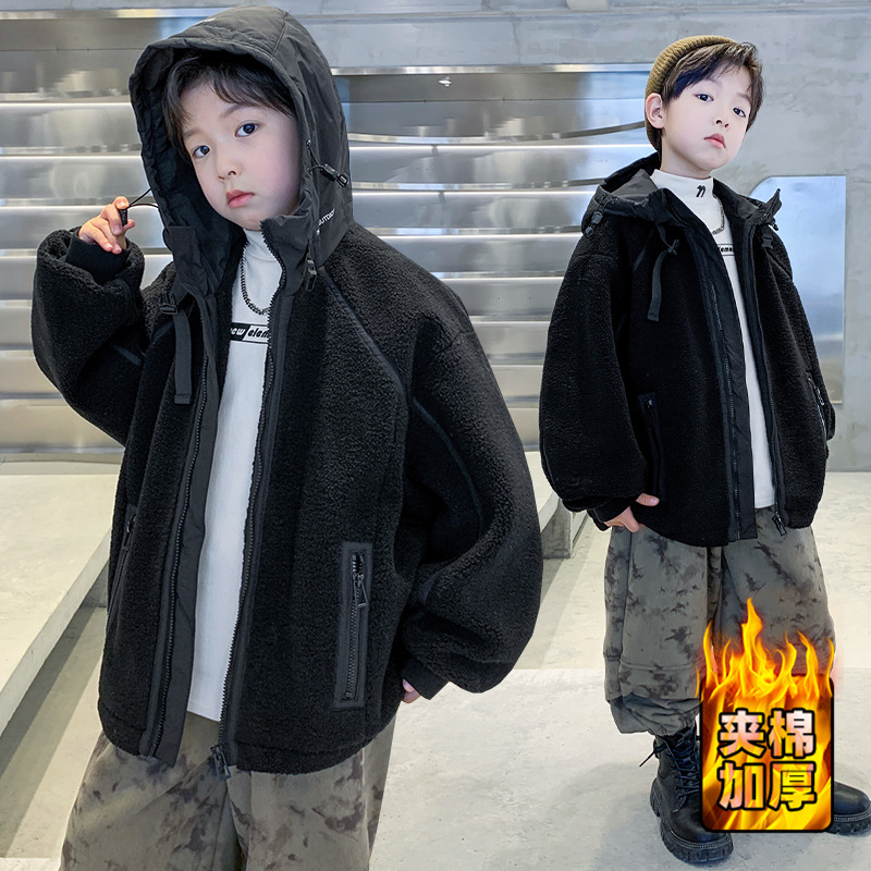 小萌蛙童装加绒外套冬款新款儿童秋冬装工装毛毛衣宝宝棉衣潮流款