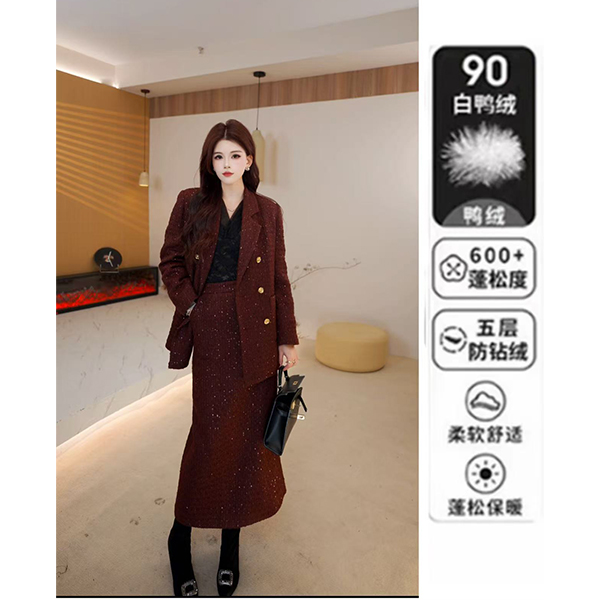 2025年新款冬季设计感百搭羽绒服外套半身裙套装女上衣