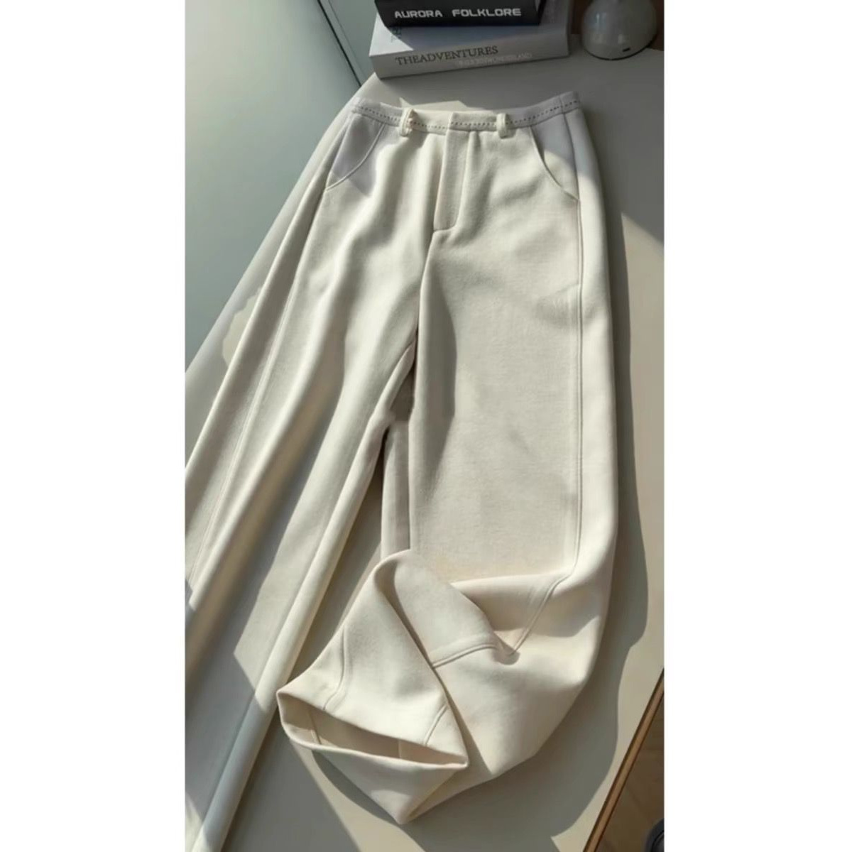 慵懒风小个子宽松米白色裤子2025秋季新款百搭休闲阔腿裤显瘦长裤