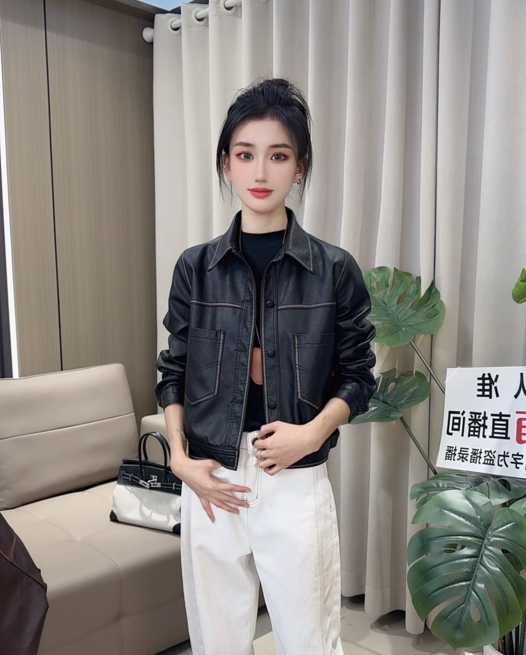 【休闲日记】春秋显瘦气质短款百搭时尚皮夹克外套8819