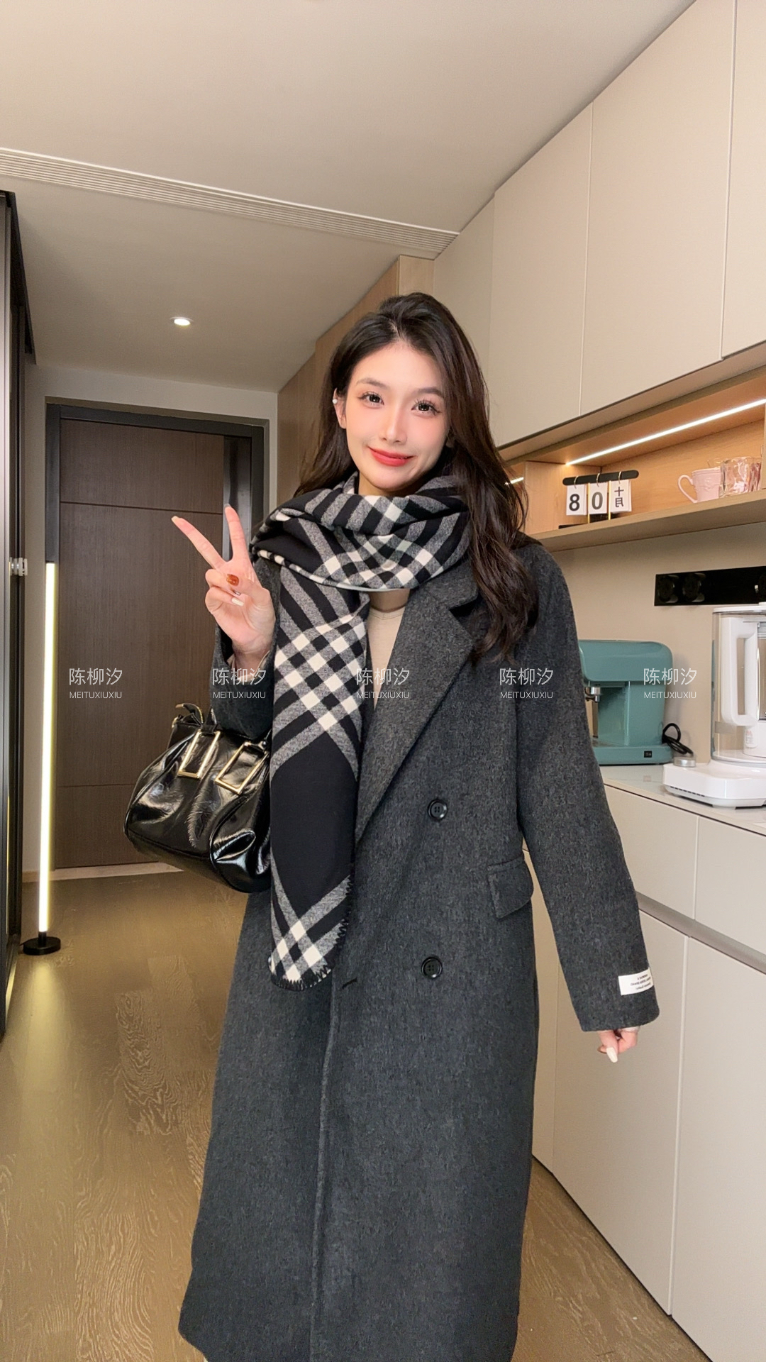 【陈柳汐家】「松本可可」秋季韩版宽松羊毛大衣长款加棉加厚保暖966