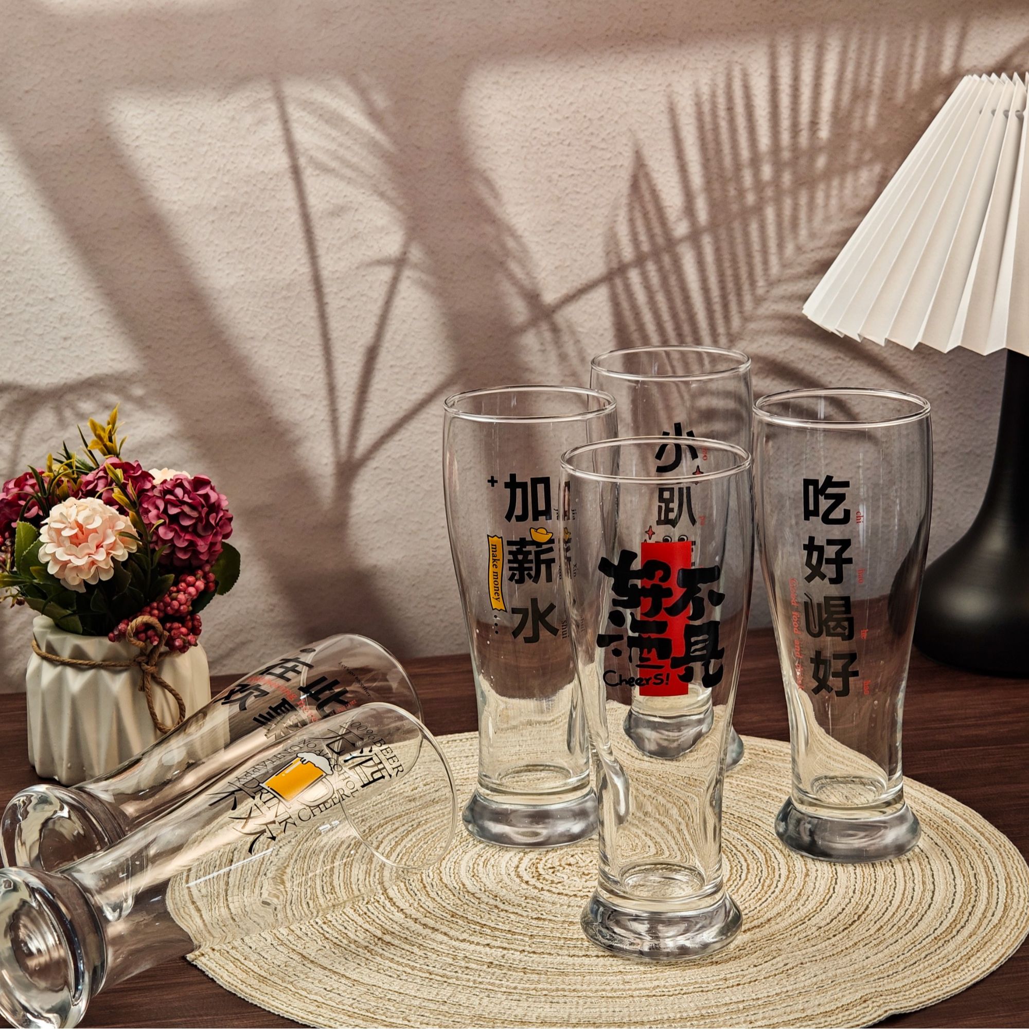 460ml网红简约创意透明玻璃水杯啤酒杯子男士大容量加厚底世界杯