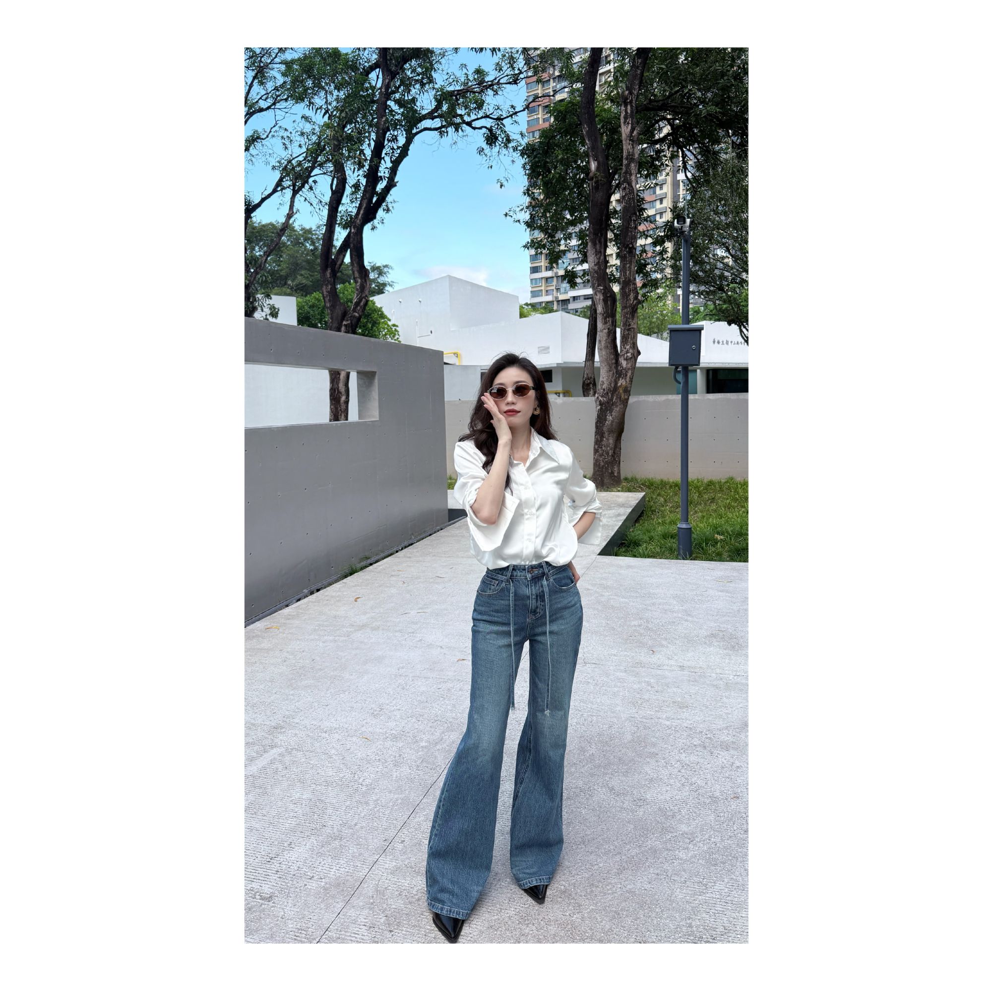 ADI爱典 直筒微喇牛仔裤 秋季新款宽松喇叭设计款修腿显高