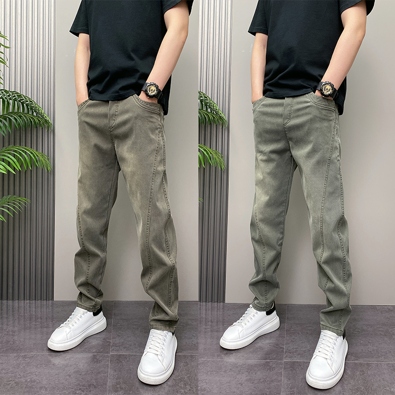 2025秋季ins休闲百搭渐变弯刀直筒裤男宽松复古阔腿裤水洗牛仔裤
