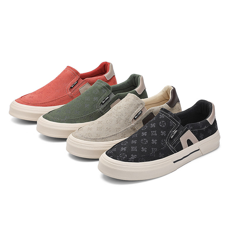 25801男士秋季一脚蹬帆布鞋花纹懒人鞋舒适百搭软底休闲潮流男鞋