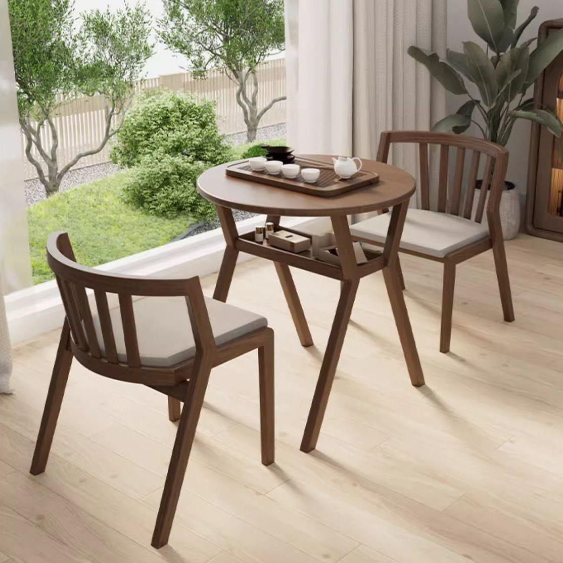 阳台休闲桌椅三件套实木茶桌一桌小户型家用二椅组合圆桌喝茶桌椅