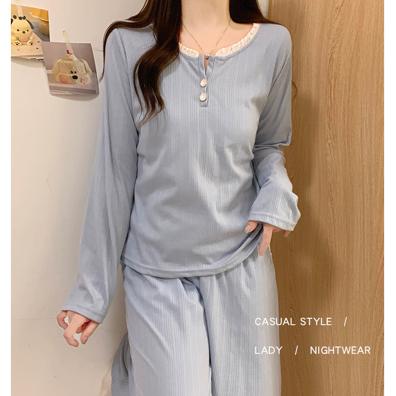 睡衣女春秋季长袖2025新款精梳棉韩版性感带胸垫防凸点家居服套装