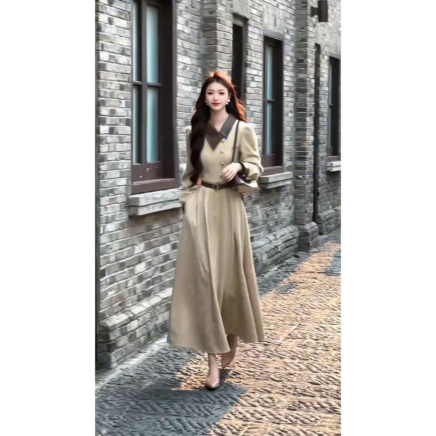 高级感气质长袖连衣裙女装2025秋冬新款御姐大方得体收腰长裙裙子
