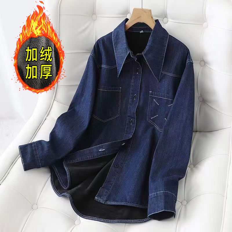 爆款加绒加厚牛仔衬衫外套女2025秋冬季新款休闲百搭衬衣叠穿上衣