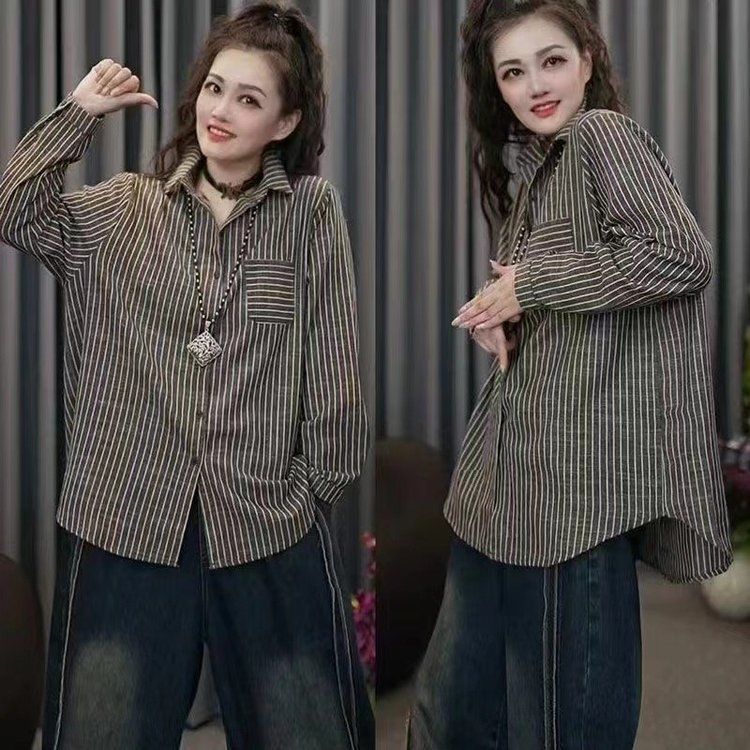 秋季新款简约百搭时尚条纹长袖衬衫