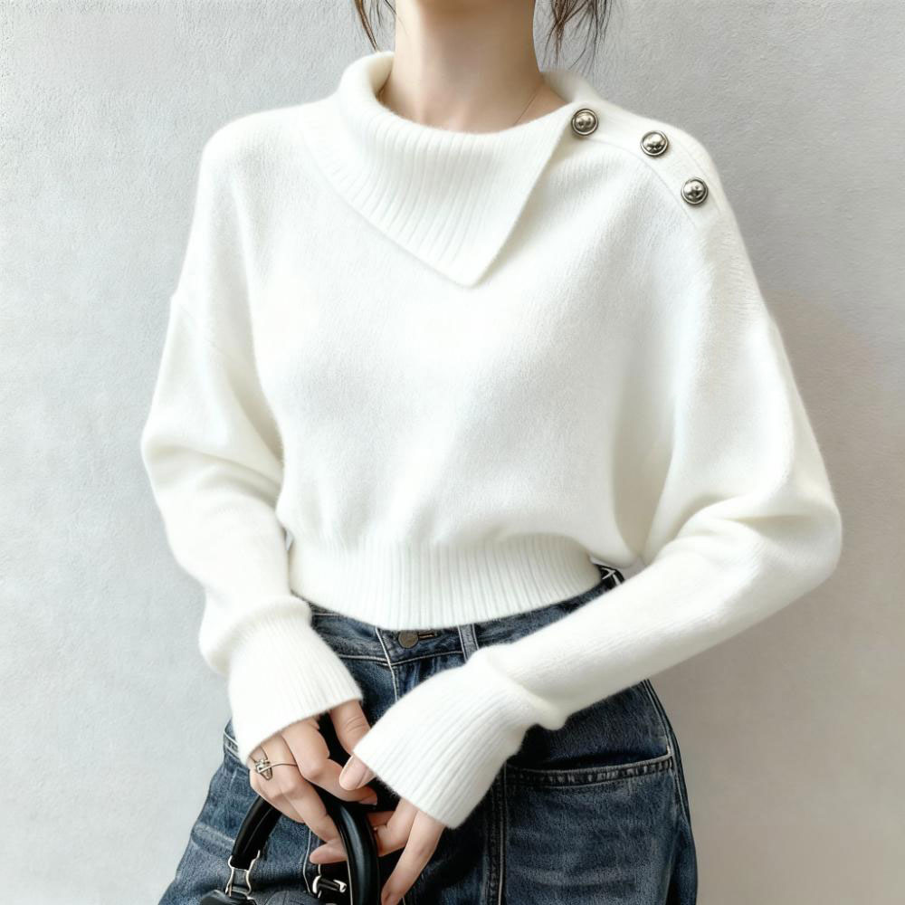 法式小个子极简减龄休闲白色毛衣女秋冬季新款高级感圆领保暖上衣