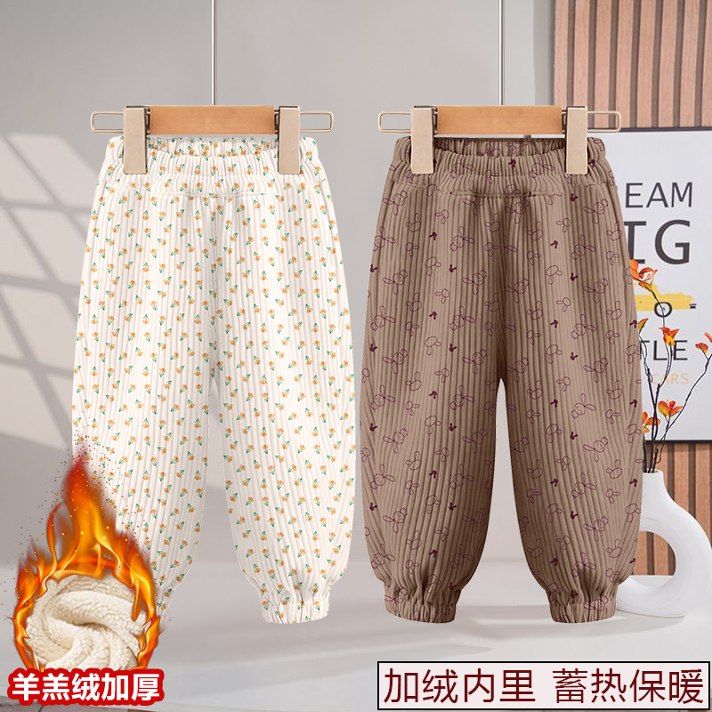 儿童裤子秋冬款加绒加厚灯芯绒束脚裤女童洋气休闲运动裤宝宝棉裤
