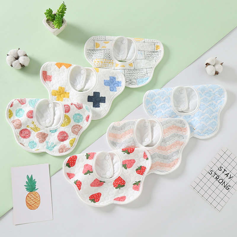 4个装婴幼儿针织防水围嘴360度围嘴宝宝口水巾新生儿婴儿吐奶围嘴