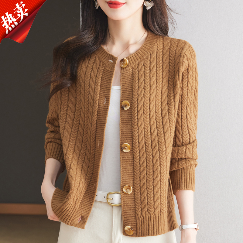 【原版正品】羊毛衫女外搭2025秋装新款简约百搭麻花毛衣小外套