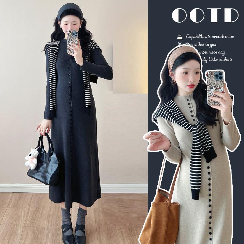 孕妇装秋冬装2025春季新款洋装慵懒风软糯毛衣套装孕妈妈穿搭