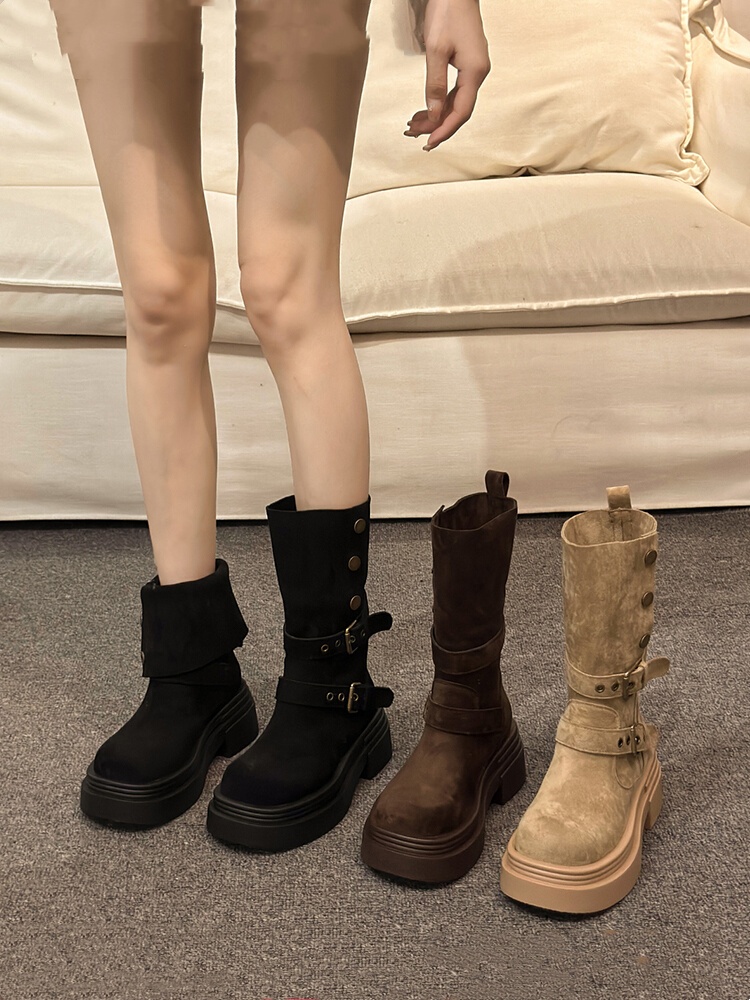 美拉德靴子马丁靴女款2025新款英伦风秋冬中筒瘦瘦靴两穿厚底短靴