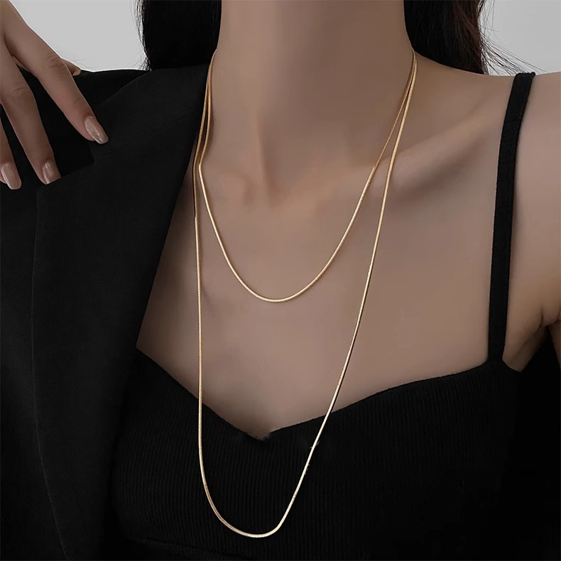 钛钢项链 欧美长款蛇骨链双层叠戴ins个性轻奢项链女毛衣链