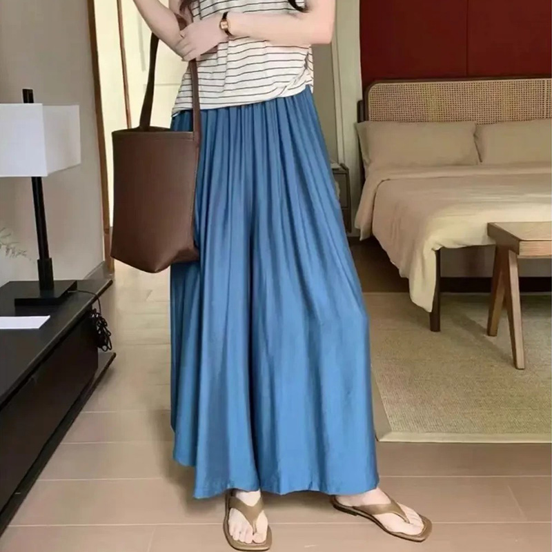 慵懒风裤子松紧腰休闲裤阔腿裤女夏季宽松长裤