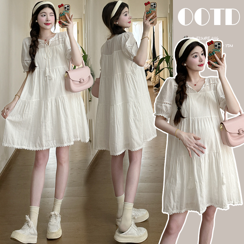 韩版显瘦孕妇装时髦洋气新款短袖甜美可爱孕妇连衣裙