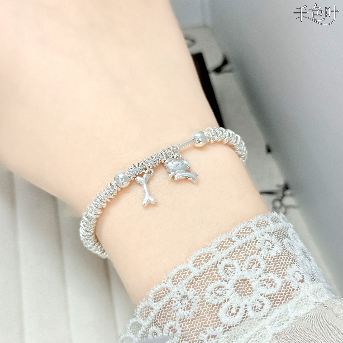 足银手链 足银999银色新款diy小狗咬骨头手链