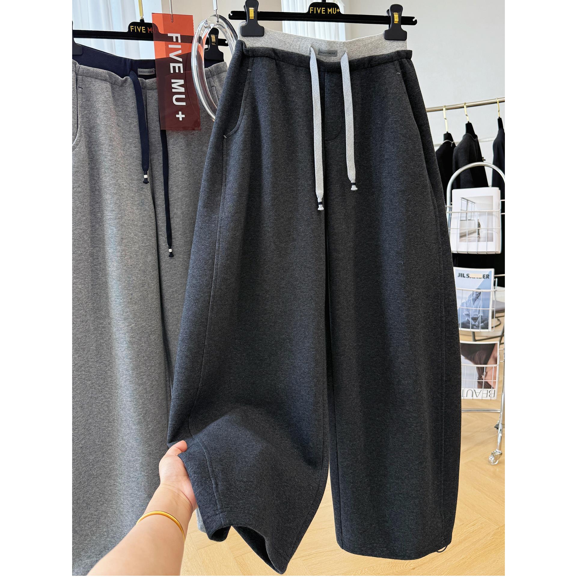 加大码300斤韩系慵懒风松弛感秋季卫裤休闲裤男女独特别致弯刀裤