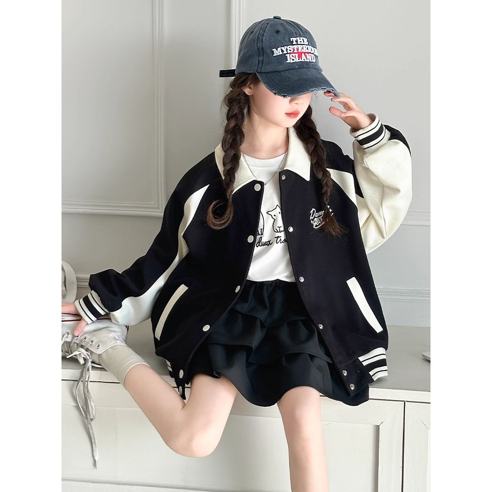 女童外套春秋款2025新款洋气儿童中大童又酷又女童加绒春秋外套