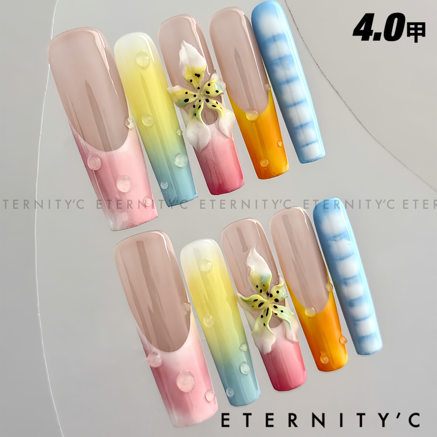 C+C+海盐花卉 美甲穿戴甲手工捏捏雕花花朵马卡龙手绘设计定制长