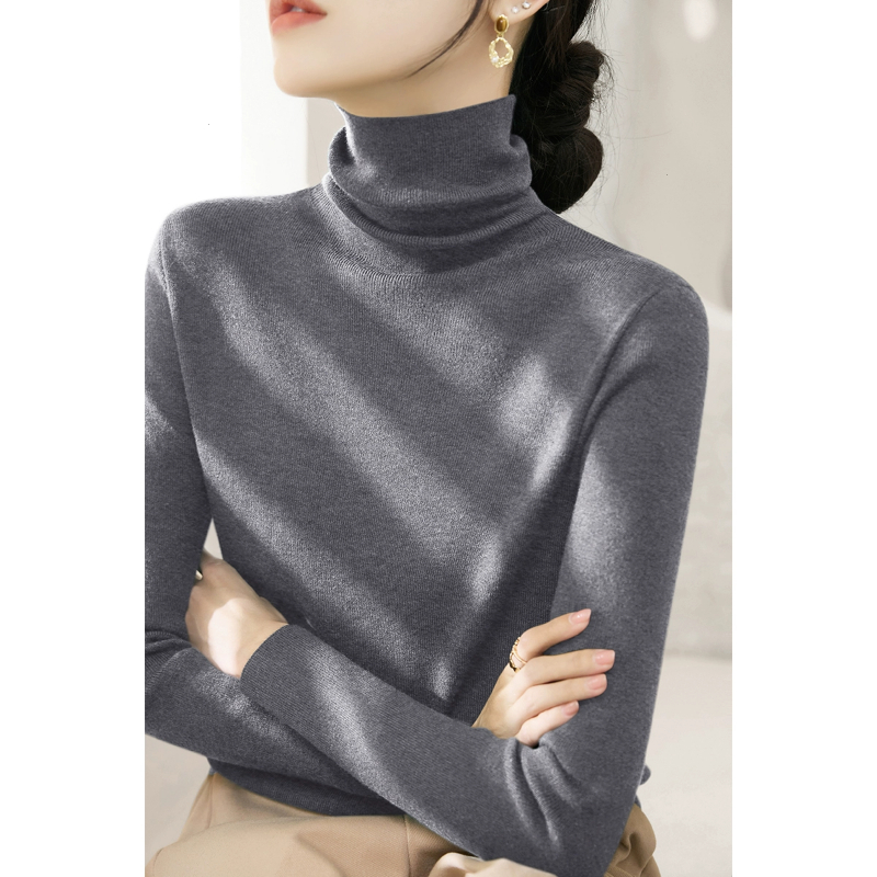 秋冬季外套大衣内搭女装打底上衣新款高级灰堆堆领长袖针织衫毛衣