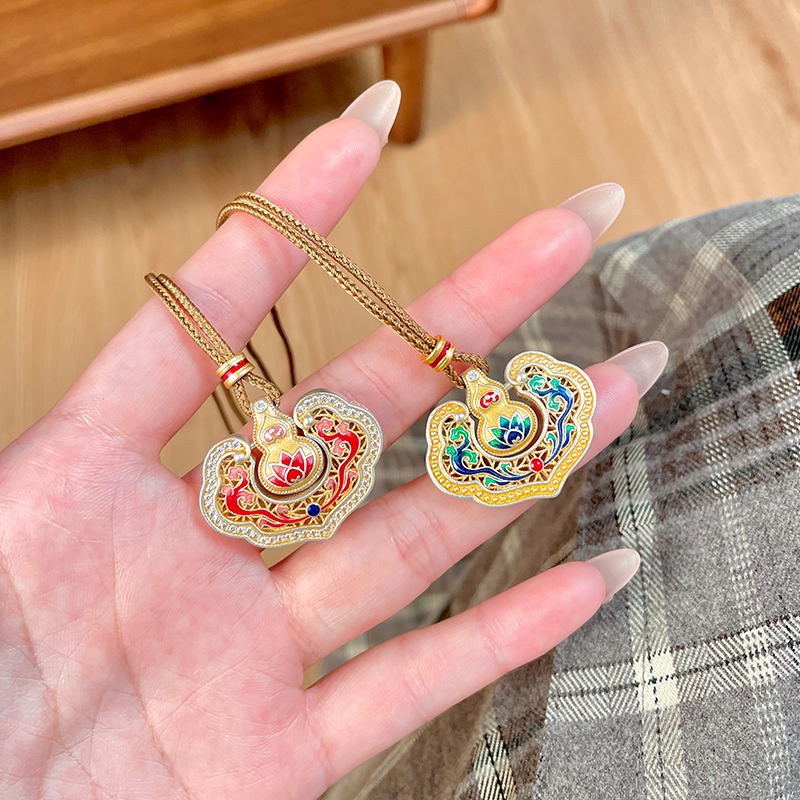 吊坠足银珐琅 「冰棠葫芦」足银999.9如意葫芦描金手工国风编绳项链