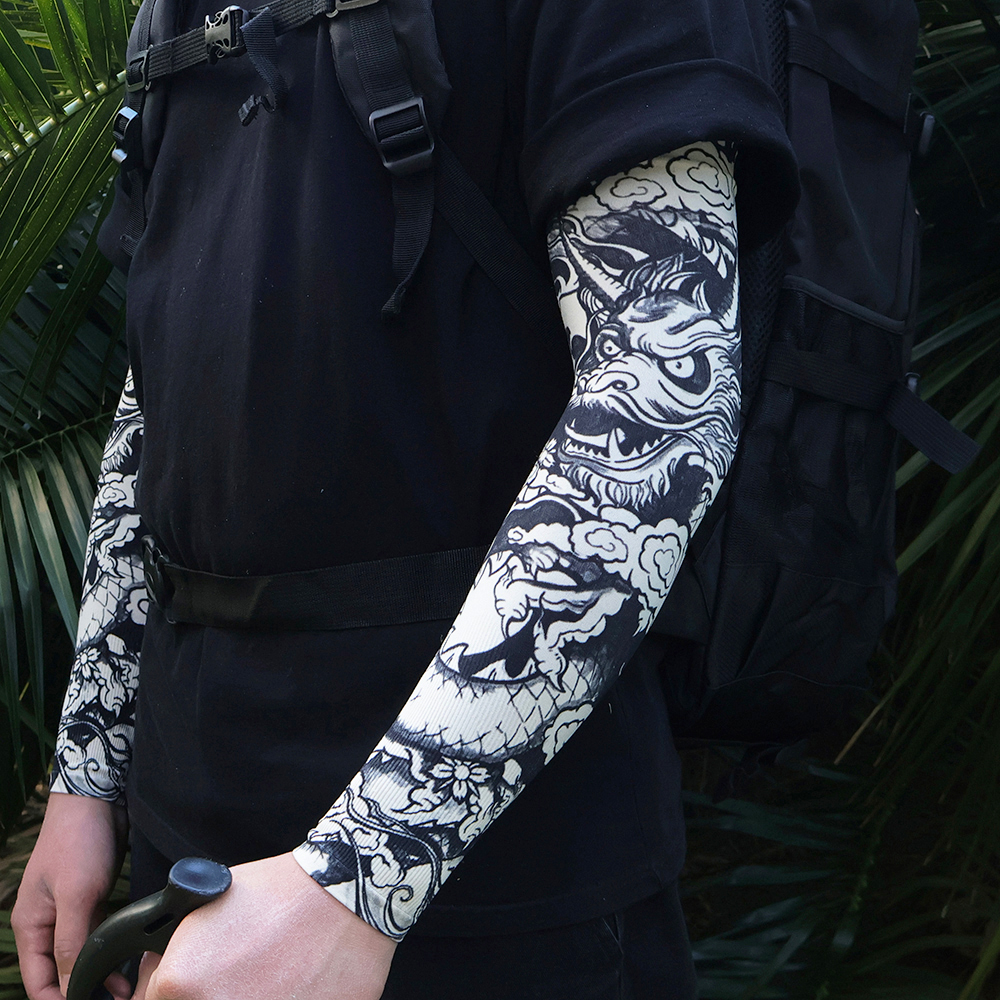 龙纹花臂纹身袖套男士夏季防晒冰袖手臂套袖开车冰爽袖护臂盘龙臂