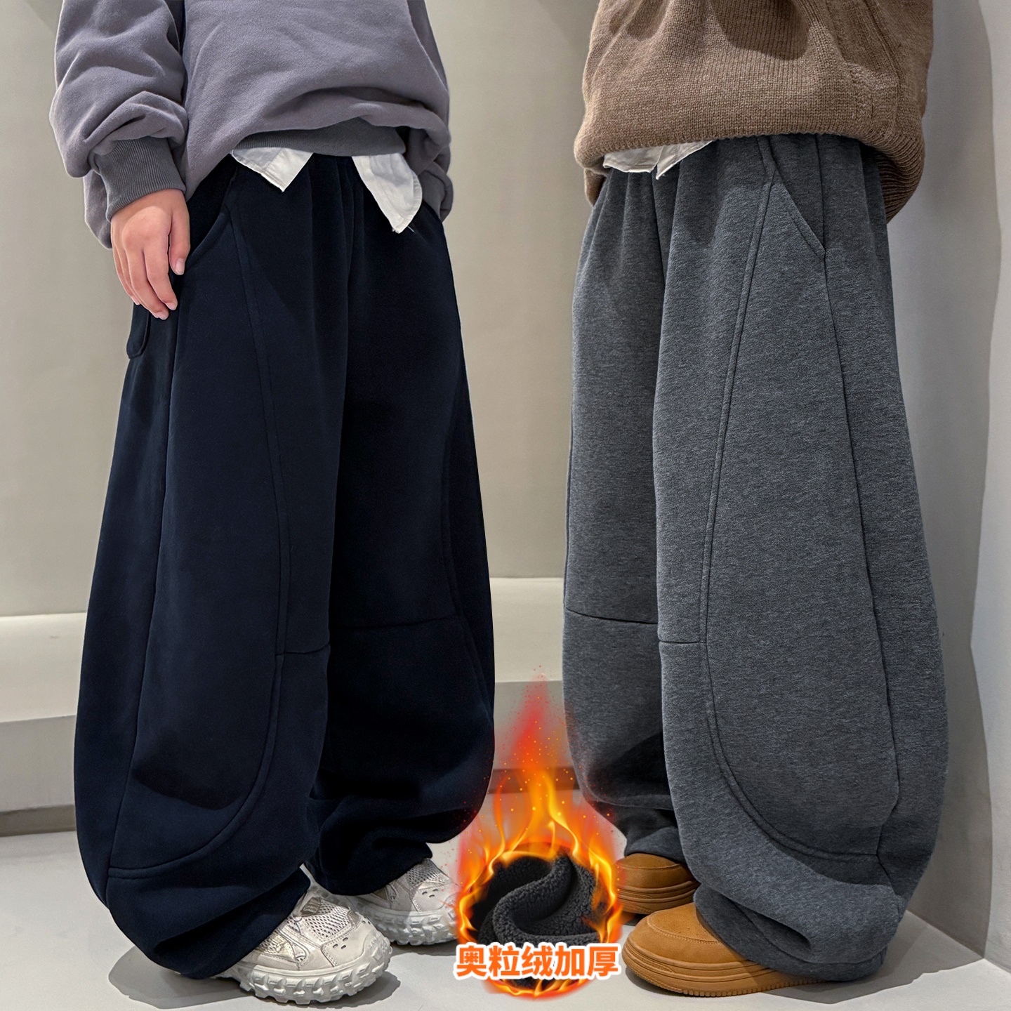 男童加绒裤子2025新款秋冬款中大童一体绒休闲冬季男孩加厚卫裤潮