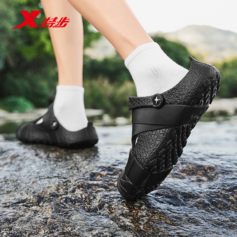 特步洞洞鞋男鞋夏季软底运动户外拖鞋男士款2025新款爆款外穿沙滩