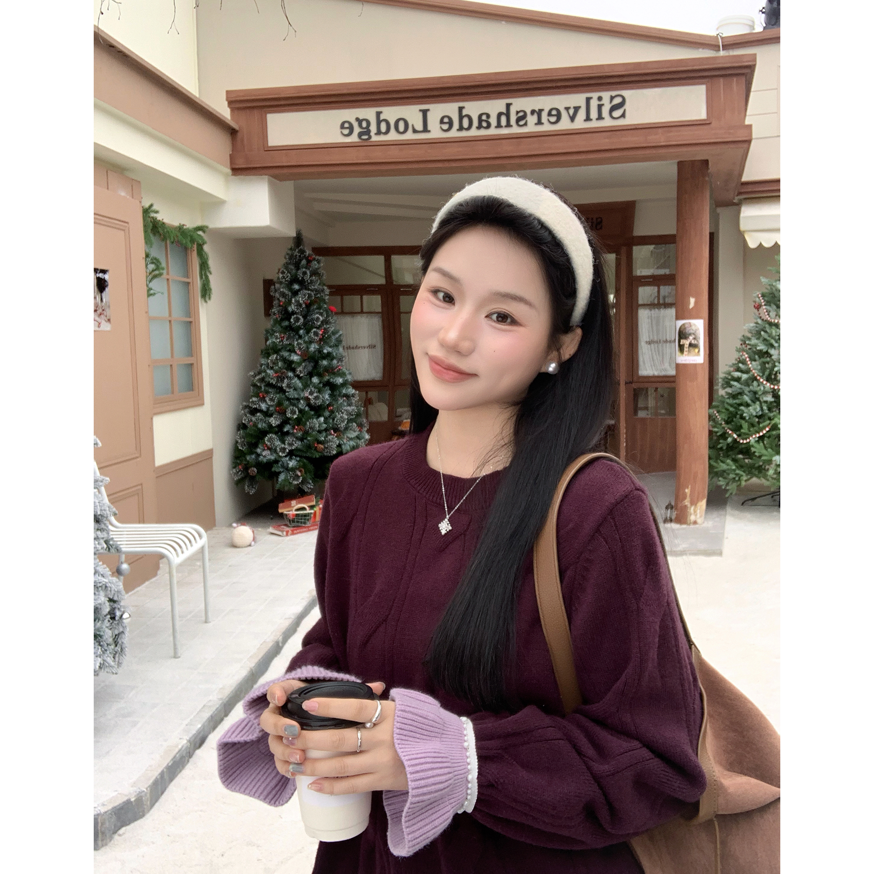 月半鱼【凝韵】麻花纹紫色毛衣女冬季加厚宽松设计感针织衫上衣女