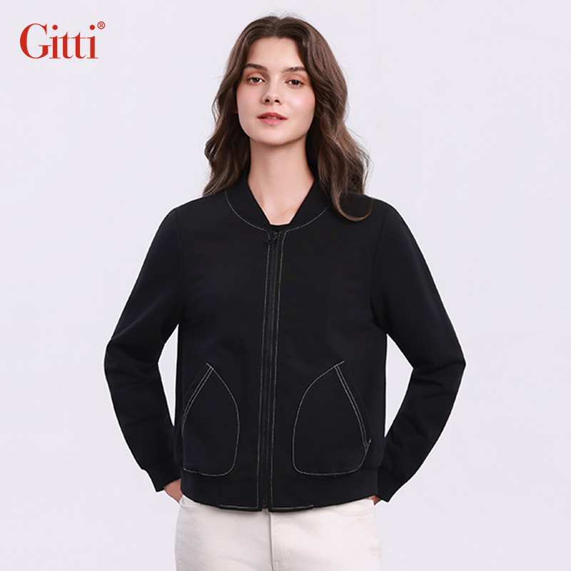 吉蒂GITTI棒球服外套女冬季新款休闲简约纯色拉链开衫上衣G255310