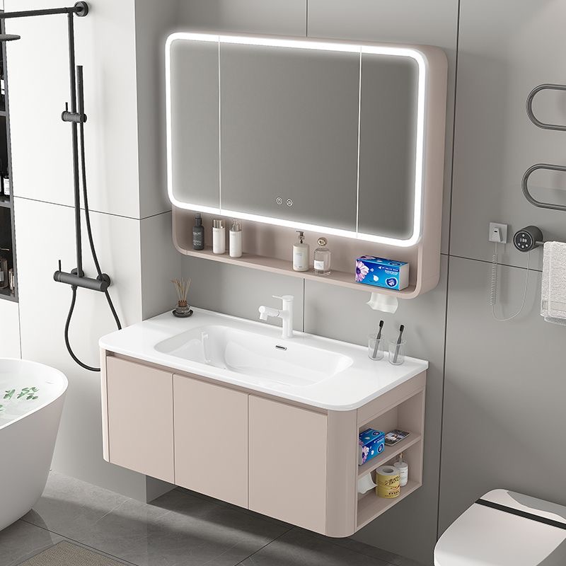 简约一体浴室柜奶油侧格加厚蜂窝铝圆角浴室柜组合卫生间洗手盆