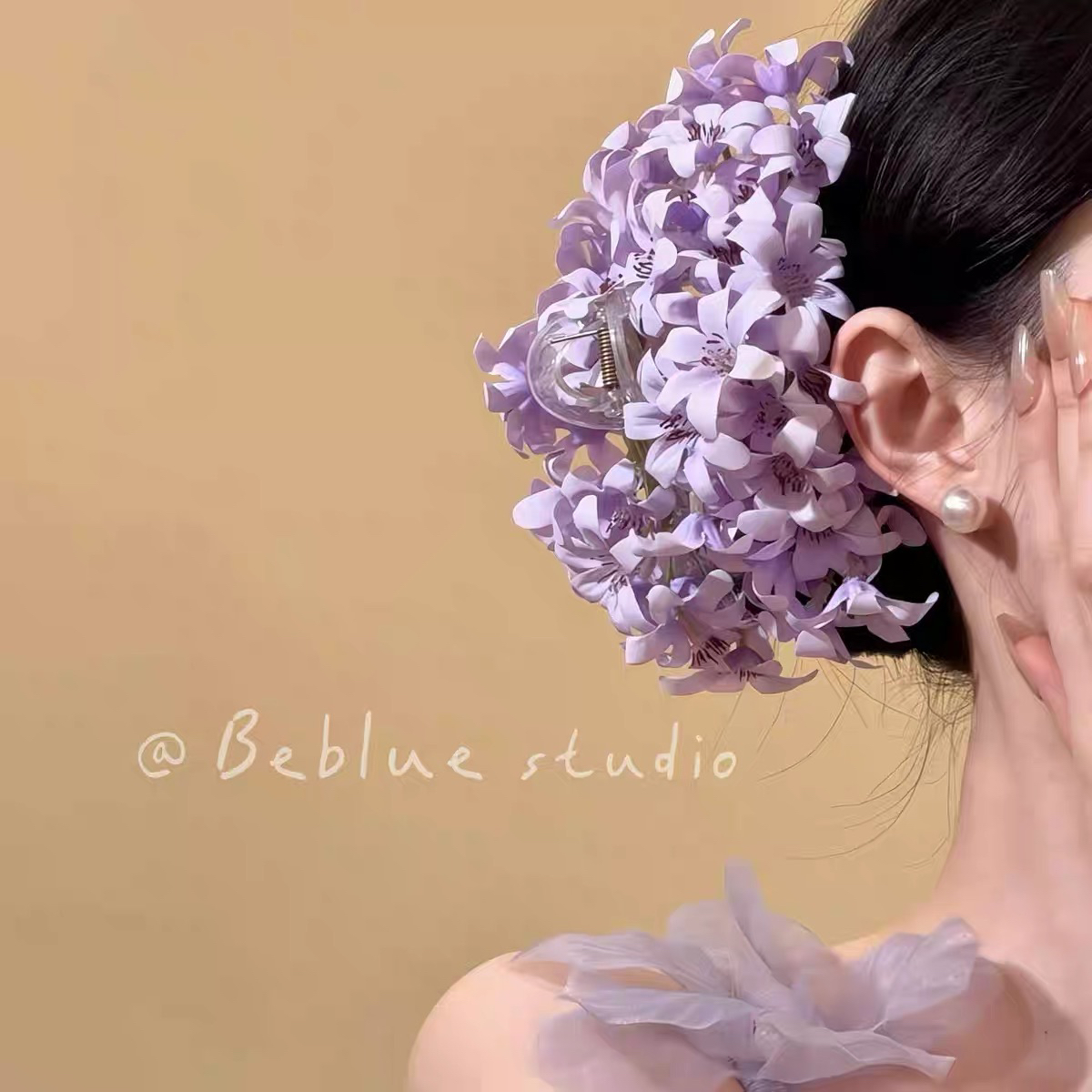 超仙紫色花朵发夹女2026新款高级感鲨鱼夹抓夹头饰头花