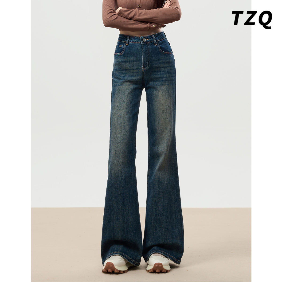 复古蓝微喇叭牛仔裤女款爆款2025秋季高腰显瘦修身不贴腿喇叭裤子